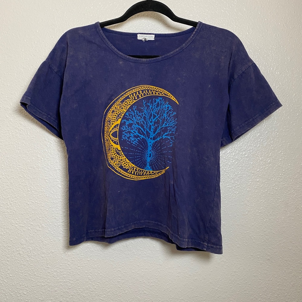 Earthbound Moon Tree T-Shirt Small 100% Cotton Celestial Witchy Whimsigoth Boho